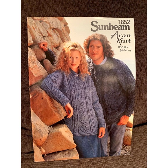 New Sunbeam Aran Knit 1852 Saddle Shouldered Tunic and Sweater Knitting Pattern - Picture 2 of 3